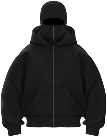 TOSTOK Men's Balaclava Hoodie Winter Double Layer Hooded
