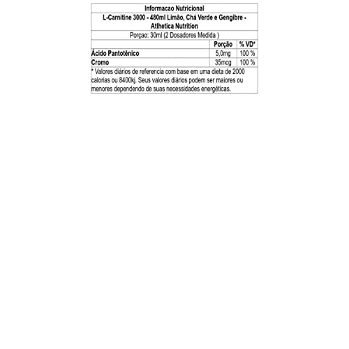 L-Carnitine 3000-480ml Limão, Chá Verde e Gengibre - Atlhetica Nutrition, Athletica Nutrition
