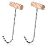 OwnMy 2PCS Wooden Boot Hooks Cowboy Boots Pullers, Stainless Steel Boot Jack Removers Hooks with Long Handles, Indoor Outdoor Women Men Shoe Horns Boot Put on/Wear Helper Accessories