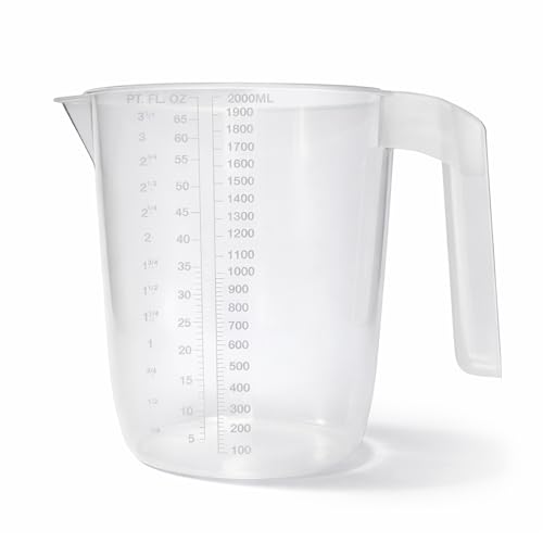 Navoys 2L Clear Plastic Measuring Jug with Multi-Scale Measurement in Grams Ounces Millilitres Cups Pints Stackable Design Food-Grade Polypropylene Transparent