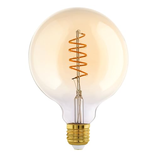 EGLO E27 Lampe dimmbar, Spiral LED Glühbirne Globe, Vintage Leuchtmittel für Retro Beleuchtung, 8 Watt (entspricht 60 Watt), 806 Lumen, warmweiß, 2700 K, Edison Birne G125, Ø 12,5 cm