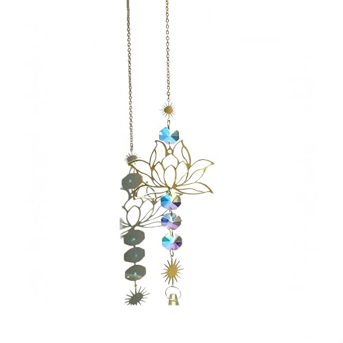 Taoxekoro Golden Lotus Crystal Wind Chime Suncatcher, Feng Shui Ornament,