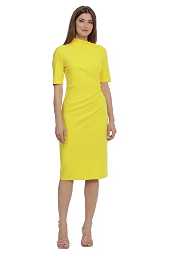Image of Maggy London Women's Maggy London Women's Dresses Side Pleat Dress with Asymmetric Neck and Elbow Sleeves