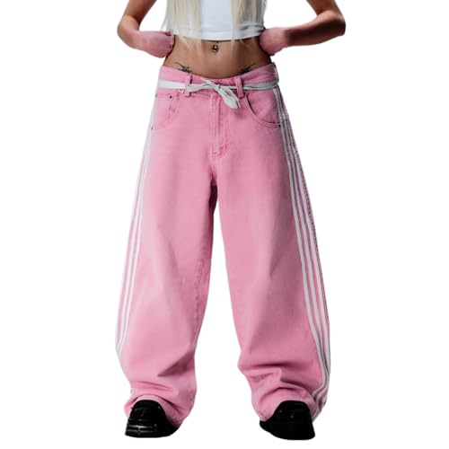 Women Wide Leg Jeans High Waist Baggy Jeans Boyfriend Denim Pants Side Striped Loose Cargo Going Out Jeans Y2k