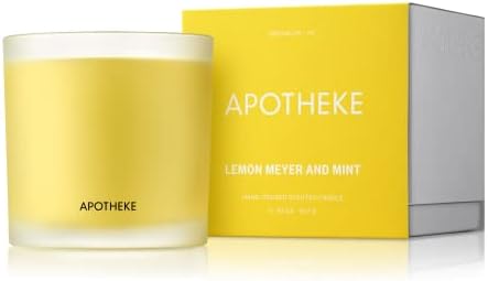 APOTHEKE Market Collection Luxury Scented 3-Wick Jar Candle, Meyer Lemon & Mint, 32 oz - Lemon, Spearmint, Jasmine & Eucalyptus Scent, Strong Fragrance, Aromatherapy, Lasting, Hand Poured in USA, Soy