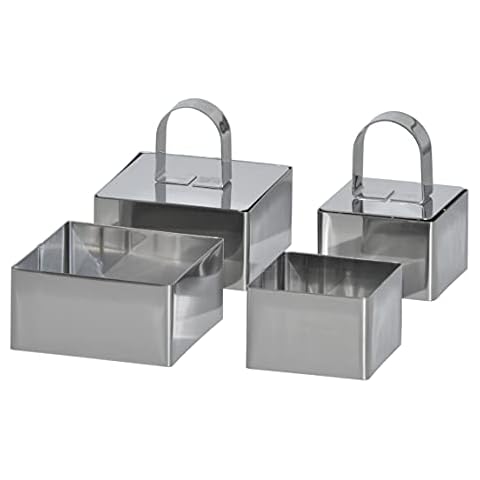 Uncle Jack Square Food Ring Molds Sets for Cooking, Stainless Steel Cake Rings Forming Rings with Pusher,2 Pack 3 1/8 and 2 Pack 2 3/8 Cover