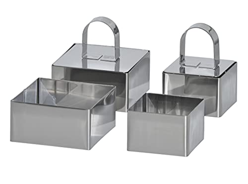 Uncle Jack Square Food Ring Molds Sets for Cooking, Stainless Steel Cake Rings Forming Rings with Pusher,2 Pack 3 1/8 and 2 Pack 2 3/8