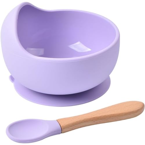 Kisigim 離乳食食器 ベビー用 くっつく 吸盤ボウル シリコン ボウル 赤ちゃん 滑り止め こぼれ防止 フリップ防止 容量350ml すくいやすい 電子レンジ対応 子供用食器 (パープル(2個))