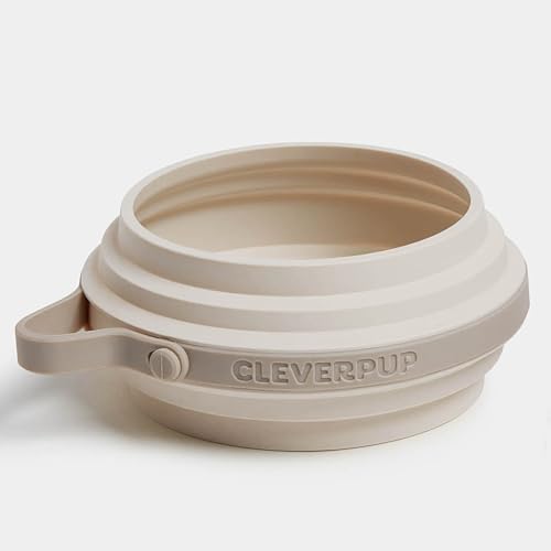 Cleverpup, Nomad Small Collapsible Dog Bowl - 2 Cup Food-Safe Silicone Travel Bowl for Dogs, Portable & Sturdy, Food/Water, Dishwasher Safe - Sand