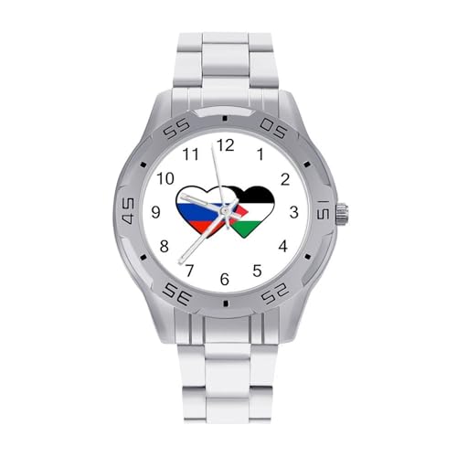 Reloj de pulsera analógico de cuarzo y acero inoxidable con diseño de bandera de Palestina de Rusia, para hombre, de negocios, estilo casual