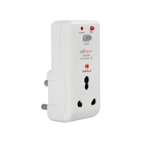 Image of Havells 16 Amp 30mA PRCD Adaptor (White) - Plastic Body, Auto-Trip Safety for Appliances - Smart and Enhanced Protection Against Electrical Shock,Requires 16A MCB /Fuse Backup,Per IEC 61540 Guidelines