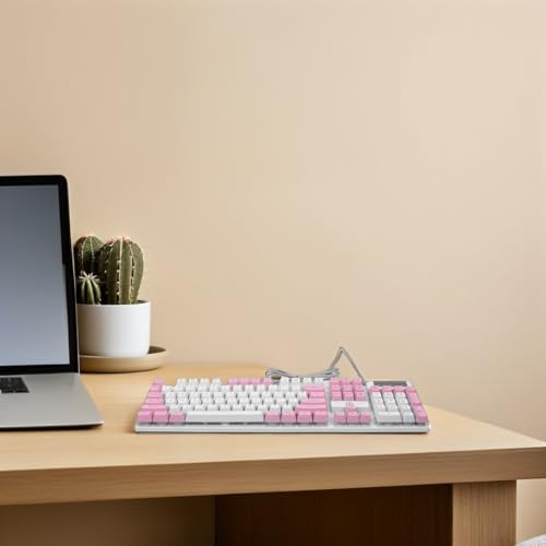 Clavier USB ergonomique pour bureau et gaming setup rose pastel - 7