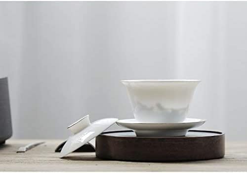 taza de té, Cuencos, Cuenco cubierto de Sancai blanco dulce hecho a mano, taza té Jingdezhen, tazón porcelana jade con llanta fina, juego kung fu for el hogar japonés, pequeño