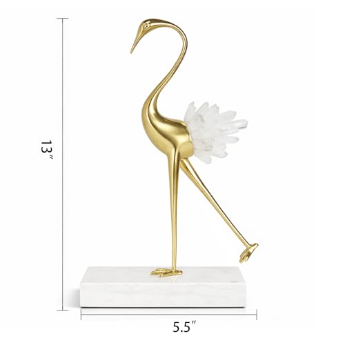 Estatua de Pájaro Grulla en Latón Dorado y Cristal miniatura 5