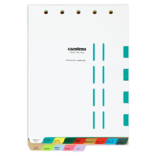 Carstens Heavy Duty Plastic Hospital Divider Set, 14-Tab, with Pull Tab Die Cuts, Multi-Color, for Top-Opening 2-Ring, 3-Ring and 5-Ring Binders
