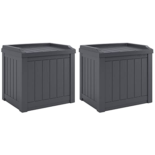 Suncast 22-Gallon Indoor Or Outdoor Backyard Patio Small Storage Deck Box With Attractive Bench Seat And Reinforced Lid, Cyberspace (2 Pack) #TOP12