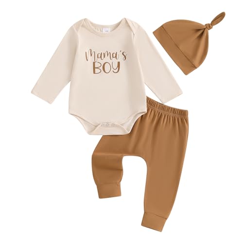 Image of Douhoow Fall Baby Boy Clothes Letters Baby Boy Romper Long Pants with Hat 3Pcs Newborn Fall and Winter Outfits