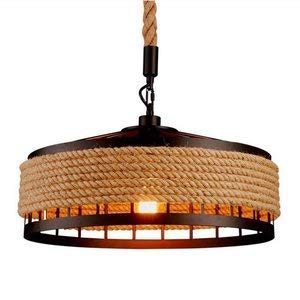 Improvhome Retro Industrial Iron Rustic Hemp Rope Candlestick Round Vintage Loft Tokri Hanging Lamp Chandelier-AC