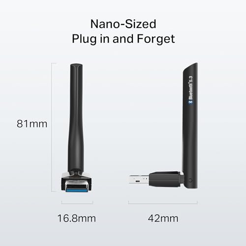Image of TP-Link USB Bluetooth Adapter for PC, Bluetooth 5.3 Long Range Receiver, Plug and Play, Adjustable Antenna, Supports Windows 11 /10 /8.1 /7 for Desktop, Laptop, Keyboard, Mouse, etc (UB500 Plus)
