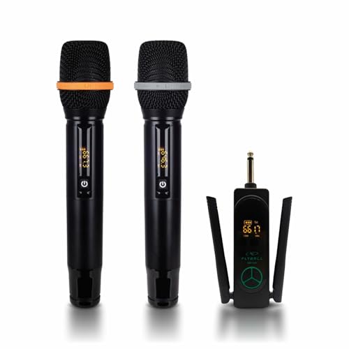 Image of FLYBALL Dual UHF Wireless Microphone Set with Metal Handheld Mics & Receiver | 200ft Range, 10H Battery, Type-C Charging | Karaoke, DJ, Stage, Church, PA (SLM 520 VLA Dual)