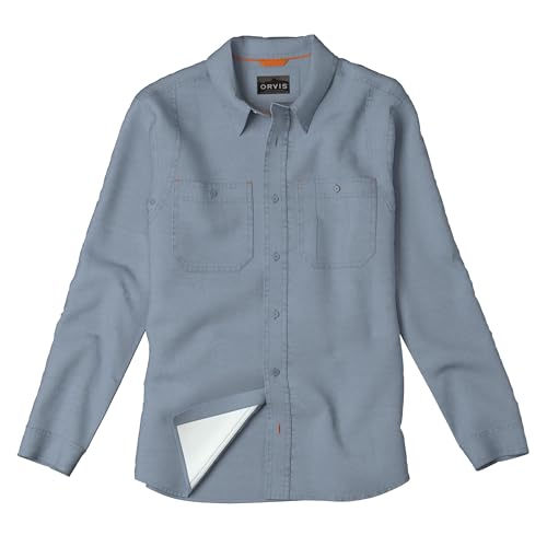 Orvis Tech Chambray Long Sleeve Men's Work Shirts - Lightweight Quick-Drying UPF 40 Chambray Fabric Casual Men's Shirts