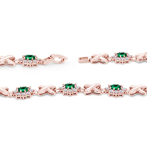 Jewel Zone Us Simulated Emerald And Cubic Zirconia Link Womens Xo Bracelet In Rose Gold Over Brass -7" #TOP2