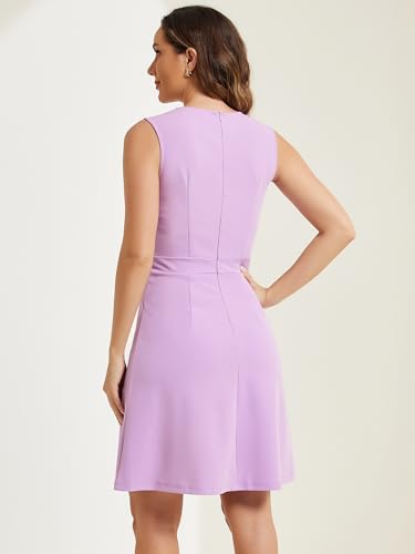 Image of Allegra K Women's Work Dress Round Neck Solid Color Sleeveless A-Line Business Casual Office Dresses