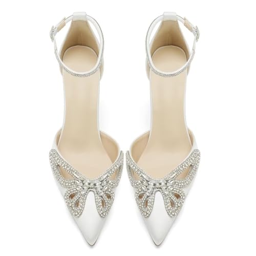 High Heel Wedding Shoes for Bride Closed Toe Bridal Heels Rhinestones Butterfly Prom Evening Party Shoes2