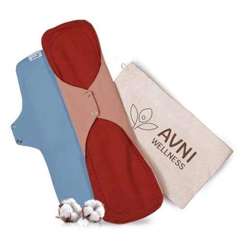 Avni Lush Reusable Cloth Sanitary Pads for Women | 1L + 1XL | Day & Night Trial Combo |Superabsorbent Heavy Flow Sanitary Pads | Organic Cotton Sanitary Pad | Antimicrobial Laboratory Tested, Chemical-Free | Patented Design | Lasts 3 years | Plus size women | Trial Pack of 2 with Cloth Storage Pouch | 240 + 280 mm combo pack