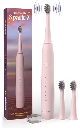 Image of Caresmith Spark Z Electric Toothbrush | 3 Brush Heads With Cover | 35000 Sonic Vibrations | Toothbrush Electric Adult | Electric Toothbrush for Men & Women | USB Type C | (Sunset Pink) IPX7 Waterproof