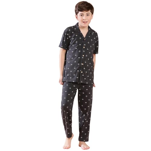 Image of Li'l Tomatoes Boys 100% Cotton Night Suit | Summer Printed Shirt & Pyjama Set | Soft & Breathable Sleepwear | 9-16 Years