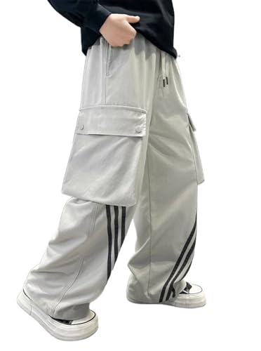 Boy's Baggy Cargo Drawstring Waist Casual Long Pants Workout Sports Loose Jogger Pants with Pocket, 4-14 Years - Main Image