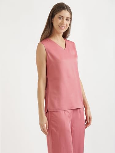 Image of SAADAA V-Neck Tops for Women| Viscose Fabric | Sleeveless Design | Relaxed Fit for Everyday Comfort | Office & Casual Wear