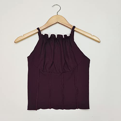 Image of Leriya Fashion Women's & Girls' Solid Square Neck Ribbed /Knitted Sleeveless Stretchable Slim Fit Crop Tank Top
