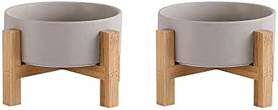 Ceramic Elevated Raised Cat Bowls – Cat Food Dish with Stand – Double Raised Cat Food and Water Bowls Anti Vomiting – Pet Bowl with Anti Slip Rubber pad – Stress Free for Cats and Small Dogs -set of 2