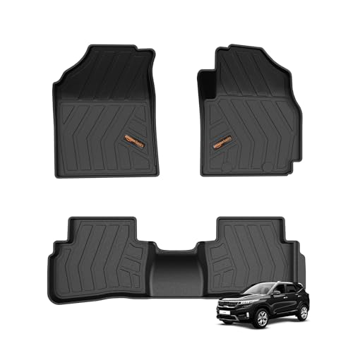 Image of Amazon Basics - 5D Car Floor Mats for Kia Seltos (Aug 2019-Present) | All-Weather Floor Liners | Virgin Polymer | Precision Fit| TPE | Black