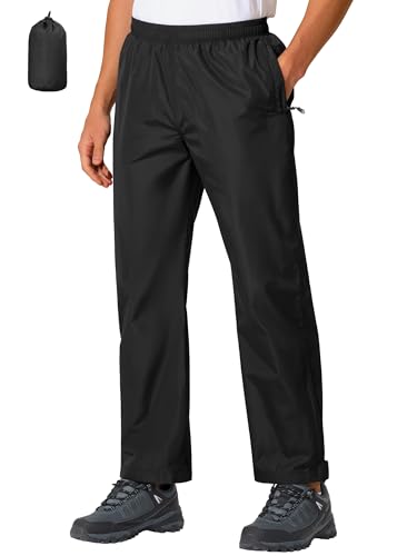 UIQUR Mens Rain Pants Waterproof Pants Lightweight Packable Half Leg Zip Pant Cuffs for Hiking Fishing Golf (Black 30W x 30L)