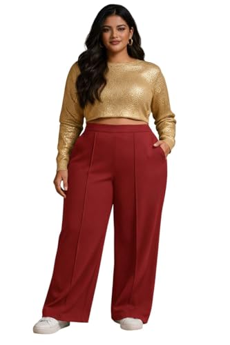 Image of KOTTY Women's Plus Size High Waist Wide Leg Pants for Stylish Comfort and Confident Casual /Stylish Wear