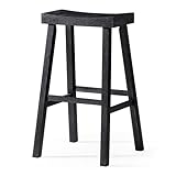 Maven Lane Kitchen Bar Stool, Modern Farmhouse Wood Barstool, Kitchen Island Chairs, Pub Bar Height Stools for Kitchen, Wide Comfortable Seat Backless Bar Stools, Vincent 31 Inch, Antiqued Black