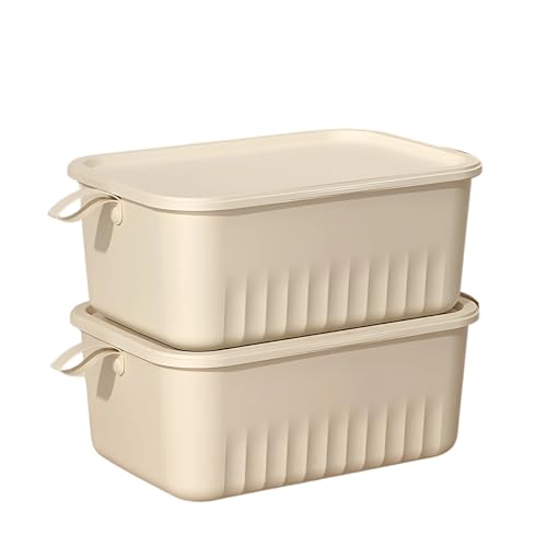 Image of HoopVool Multi Purpose Plastic Storage Bins Stackable Organizer Boxes with Lids, Stackable Crates for Home & Kitchen, items like books, clothes, snacks, toys. (Pack of 2, Medium)