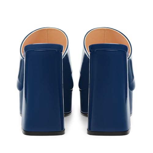 Image of Women Square Open Toe Platform Chunky Heel Slide Sandals | Slip On High Heel Dress Sandals, Elegant Formal Footwear For Wedding Club Evening Party Events