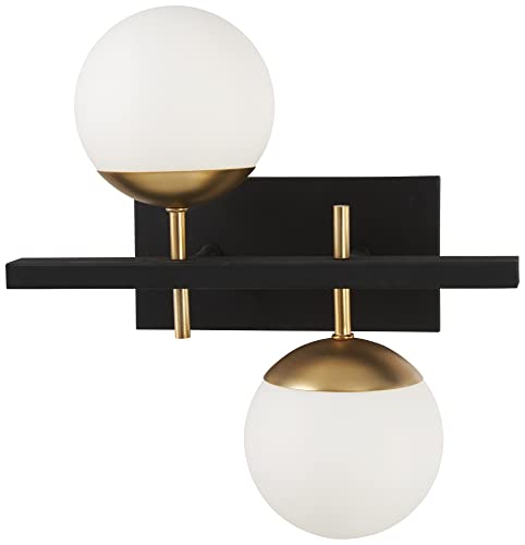 Image of GEORGE KOVACS P1351-618 Alluria Wall Sconce, 2-Light, 150 Total Watts, 15.25-in H x 16-in W, Weathered Black with Autumn Gold