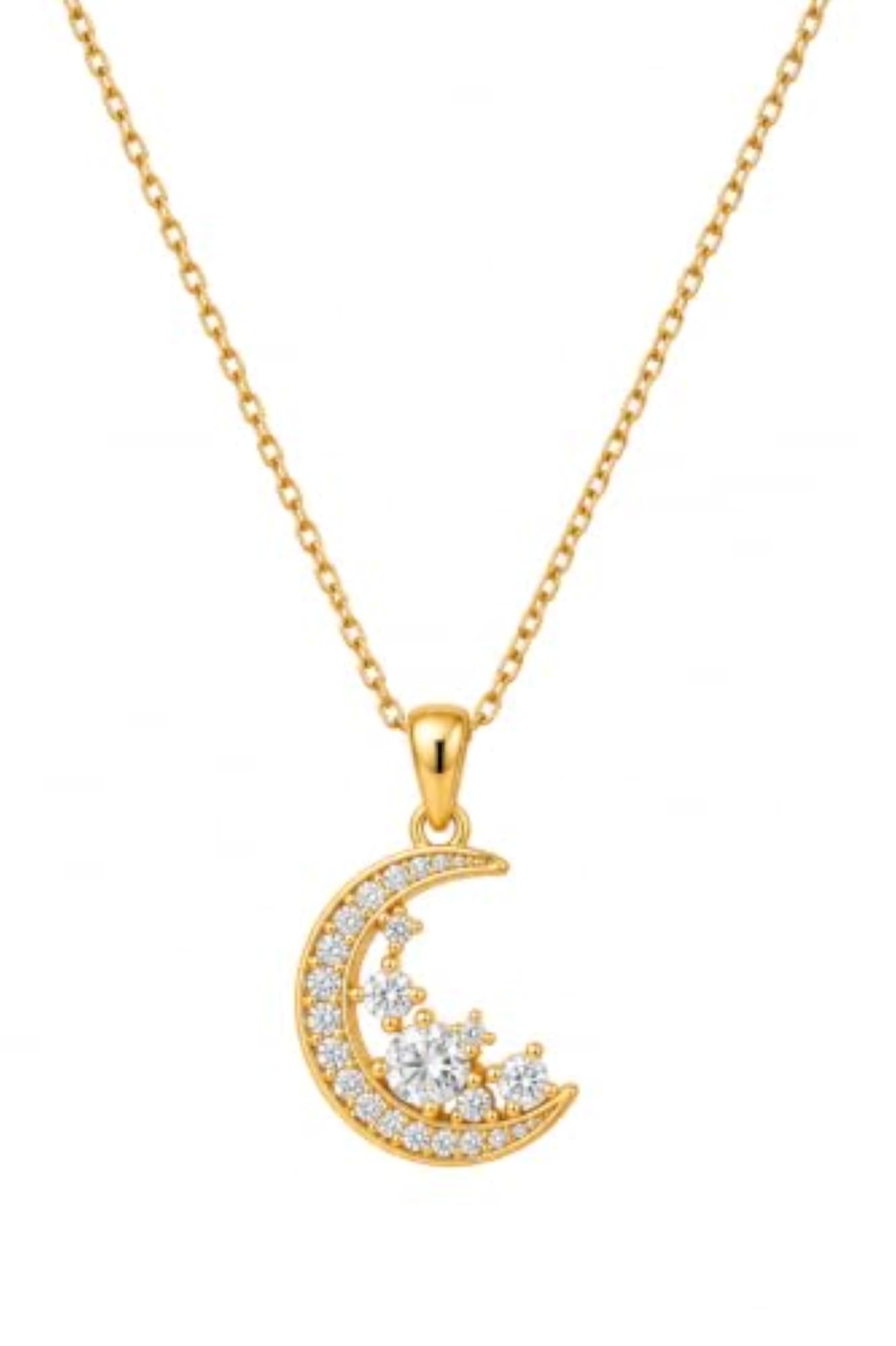 Women's Gold Tone CZ Crescent Moon Pendant Necklace