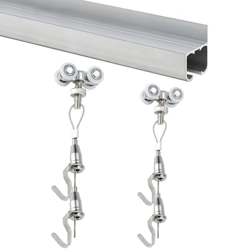 Art Gallery Hanging System for Artwork - Adjustable Picture Rail Molding Hook with 57in Wall Track for Canvases, Frames & Drawings, Complete Hanging Kit with Wire and Accessories