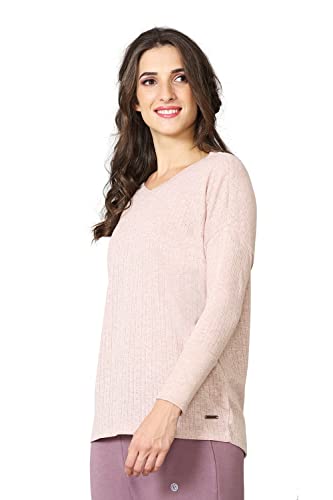 Image of Van Heusen Women Lounge Relaxed Fit T-Shirt - Ecoliva Viscose-Polyester - V-Neck, Full Sleeve, Sustainably Enhanced, Ultra Soft