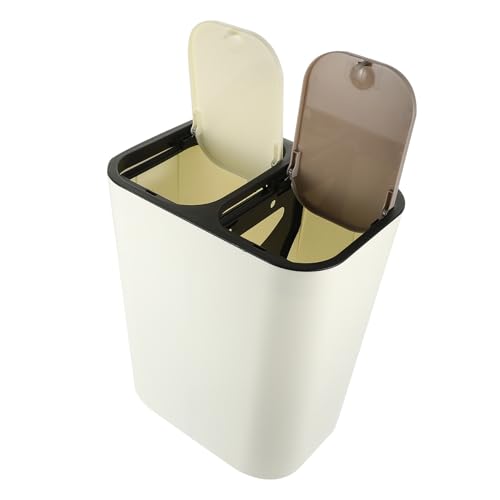 Caneca de basura de cocina doble con tapa, rectangular, blanca