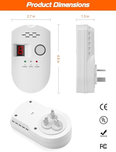 Natural Gas Detector, Plug-in Propane Natural Gas Leak Detector for Home Kitchen RV, Combustible & Explosive Gas Alarm for LPG, LNG, Methane
