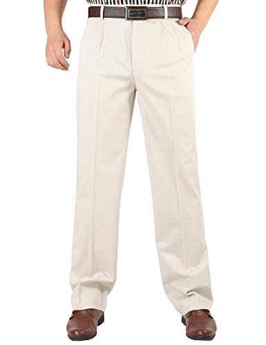 Locachy Men's Casual Cotton Thin Straight Fit Flat Front Double Pleated Pant