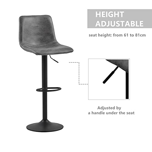 Tukailai 360° Swivel Bar Stools Set Of 2, Faux Suede Leather Upholstered Counter Height Adjustable Barstools, Breakfast Bar Chairs With Backrest, Footrest And Metal Base For Kitchen Island (Grey) #TOP5