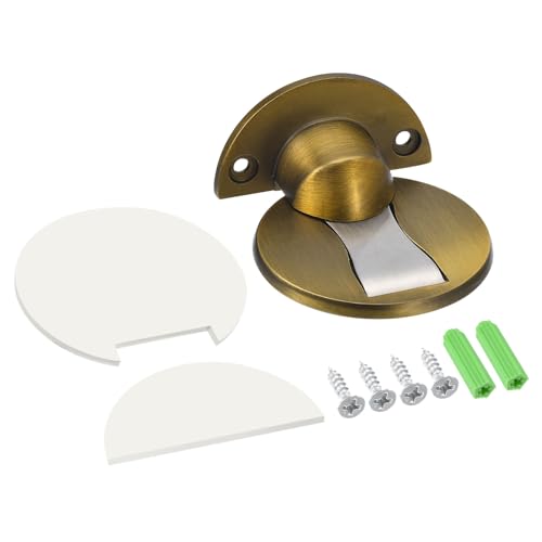 uxcell Magnetic Door Stopper, 2pcs Magnets Door Stops Door Catch Floor Door Holder with Self Adhesive and Screw Mount, Brass Tone